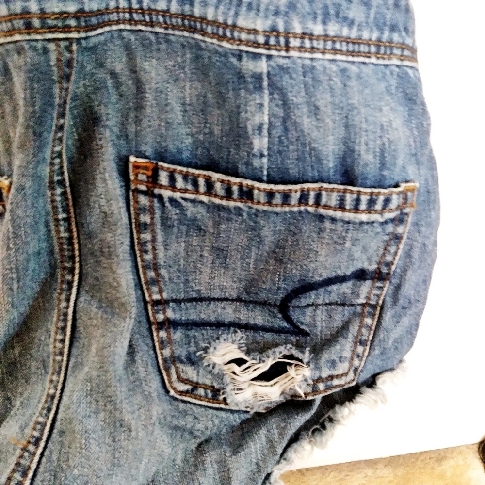 American Eagle Outfitters Short Denim Distressed Medium Wash Overalls Size Xs - Picture 5 of 10